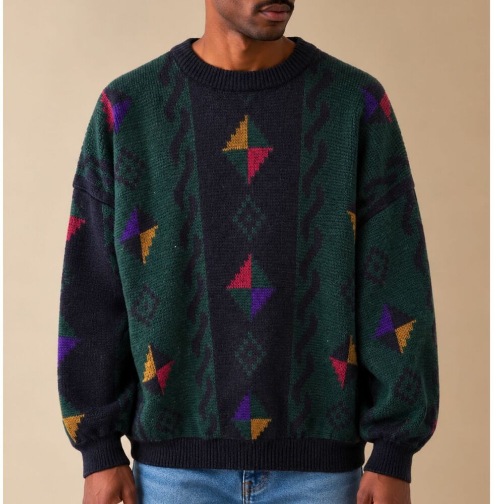 White Oak Sweater Mens 2X Vintage Abstract Cosby Coogie Style Hip 90s Grandpa